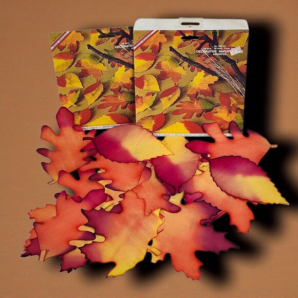 Vintage Amscan Tissue Paper Fall Leaves Lot of 2 Packs Denmark 1970s Autumn Leaf - Picture 1 of 5